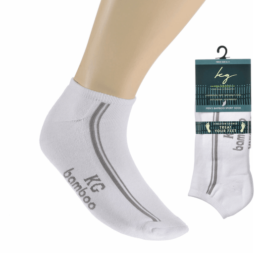 Kingston Grange men's bamboo sport sock in white. Short ankle length, soft and naturally cooling, available at Stewart's Menswear Mullumbimby.
