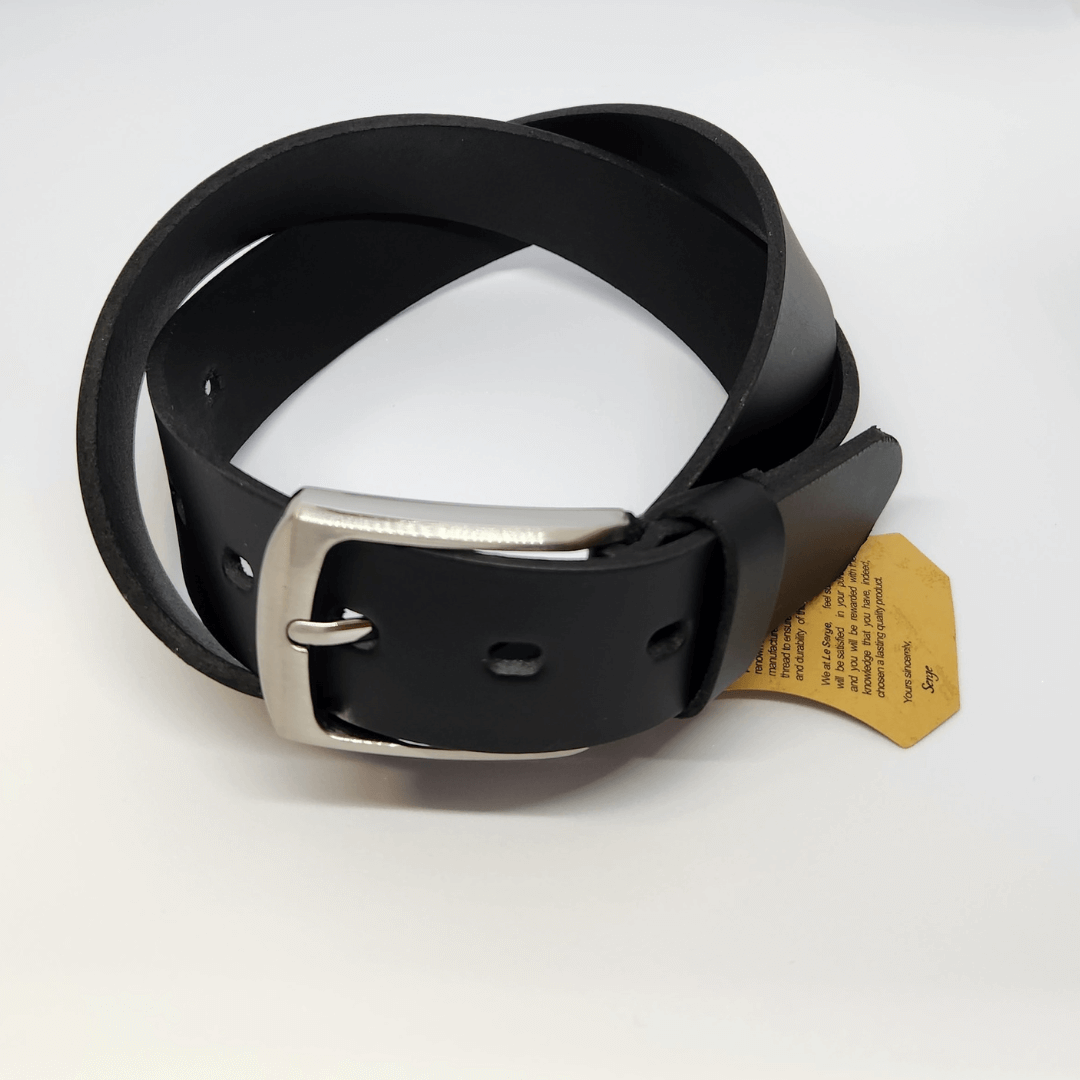 Stewarts Menswear Le Serge Australian made leather belt. Black with silver buckle. Le Serge Men's 100% Genuine Leather Belt  These men's leather belts are proudly made in Australia, a quality product that will stand the test of time.