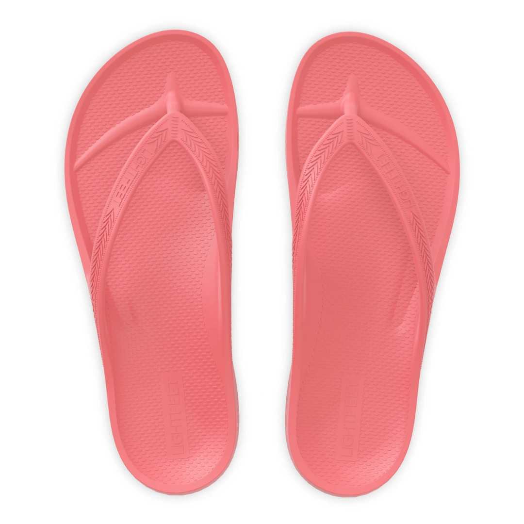 Lightfeet arch support thongs in melon available from Stewarts Menswear in Mullumbimby