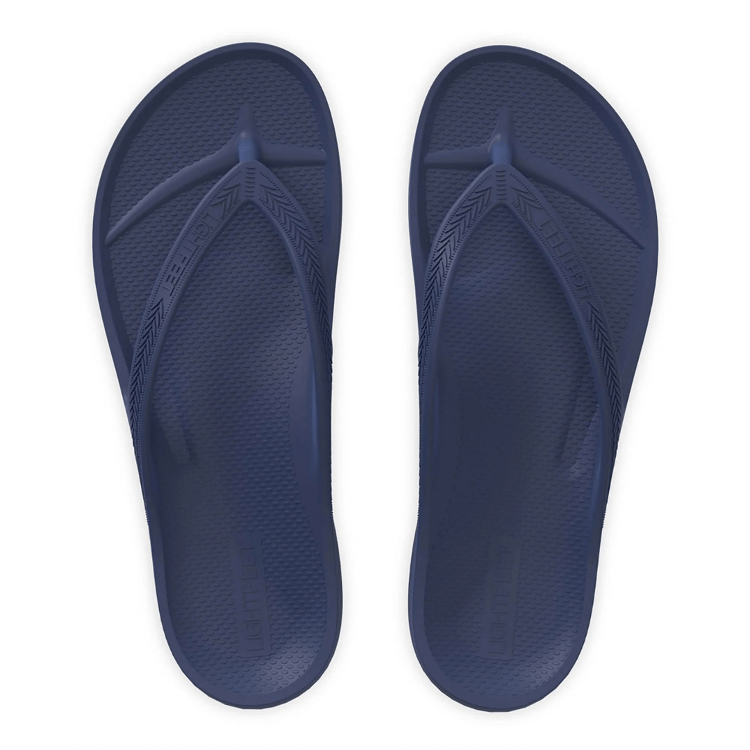 Lightfeet arch support thongs in navy available from Stewarts Menswear in Mullumbimby