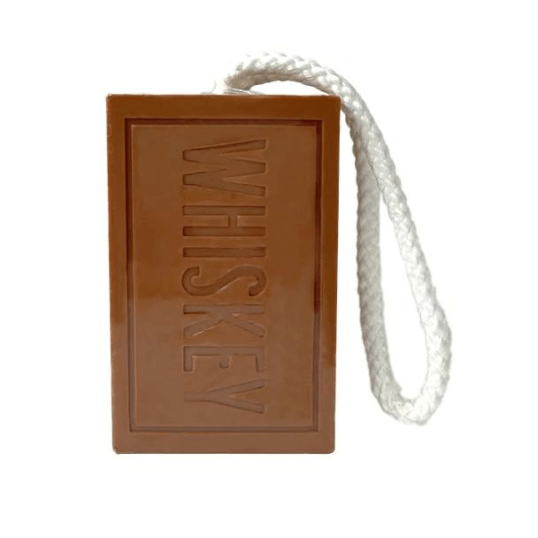 Stewarts-menswear-men's republic gifts for men. Men's republic booze soap on a rope. Each bar is infused with Malted Barley or Hops which adds a unique touch. An image Beer Soap on a rope. Colour is cognac, with the word WHISKEY.