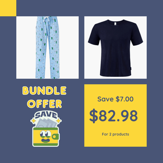 Men’s Bamboo Sleep Bundle with sleep tee and Bin Chicken bamboo sleep pants by Bamboozld, available at Stewart’s Menswear Mullumbimby.