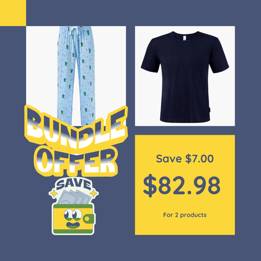 Men’s Bamboo Sleep Bundle with sleep tee and Bin Chicken bamboo sleep pants by Bamboozld, available at Stewart’s Menswear Mullumbimby.