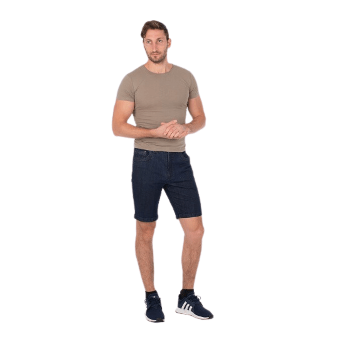 Stewarts Menswear Mullumbimby Bob Spears denim short. Colour is dark blue whisper. Photo shows model wearing Bob Spears Denim shorts.