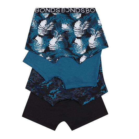 Back View of Bonds Boys 4 Pack Trunks available at Stewart’s Menswear Mullumbimby. Cotton boys’ trunk undies in a value 4 pack with Bonds logo waistband.