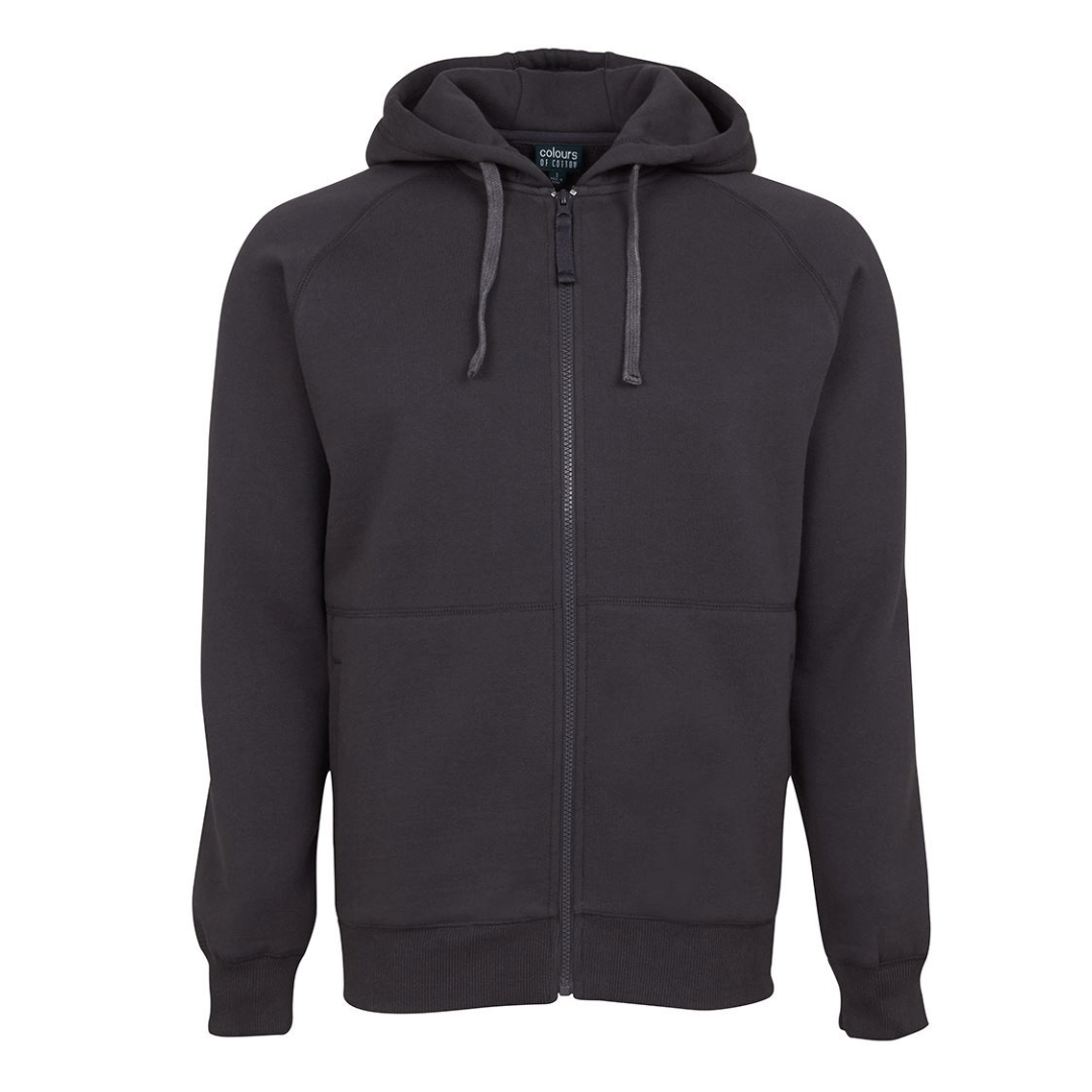 Stewart's Menswear Mullumbimby Zip through fleecy hoodie. The JB's Wear zip through Fleecy Hoodie is made with quality (80% Cotton 20% Polyester) cotton rich fleece. Soft and Comfortable fleece, durable and long-lasting with a classic design and convenient pockets. Colour is Gunmetal.
