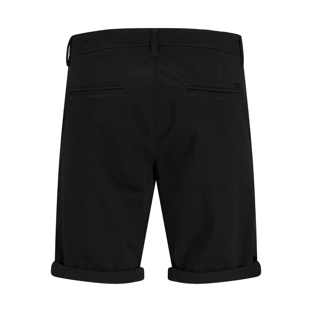 Jack & Jones Bowie Chino Shorts Black shown from the back on a white background.