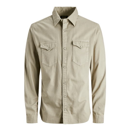 stewarts menswear, Mullumbimby. Jack & Jones SHeridan Denim shirt. Colour is crockery.