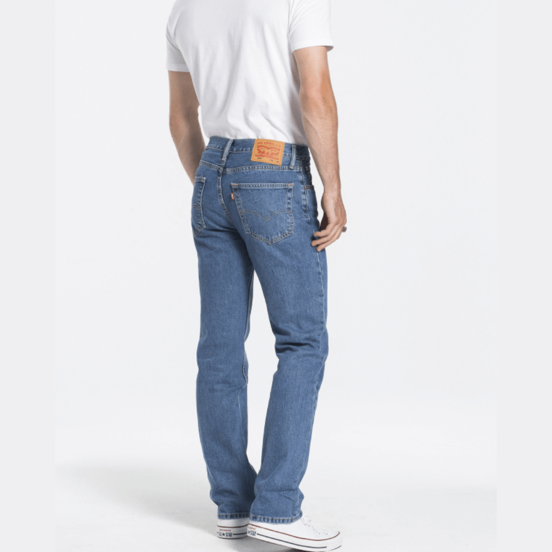 Stewart's Menswear Mullumbimby Levi Jeans 516 straight. Levi’s® 516™ Straight Jeans are a perfect regular straight fit for wearing every day. A classic straight leg style, these jeans are perfect to dress up or down.  Colour is Stonewash, Back View.
