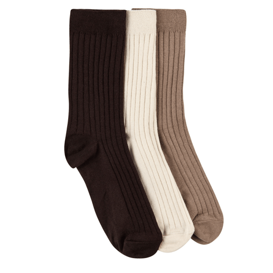 Sock Café men's cotton socks, a pack of three soft breathable 95% cotton socks in chocolate assorted available at Stewart's Menswear Mullumbimby.
