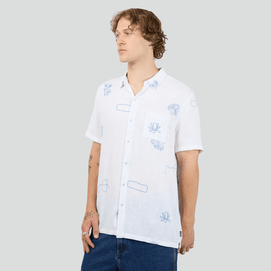 St Goliath  Ceramic short-sleeve shirts with all-over print, available at Stewart's Menswear Mullumbimby.