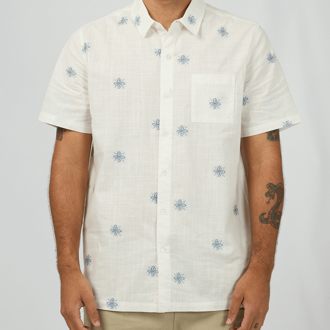 St Goliath Medusa  short-sleeve shirts with all-over print, available at Stewart's Menswear Mullumbimby.
