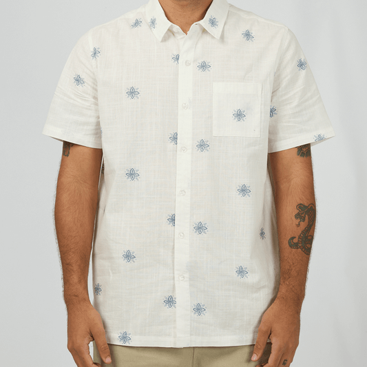 St Goliath Medusa  short-sleeve shirts with all-over print, available at Stewart's Menswear Mullumbimby.