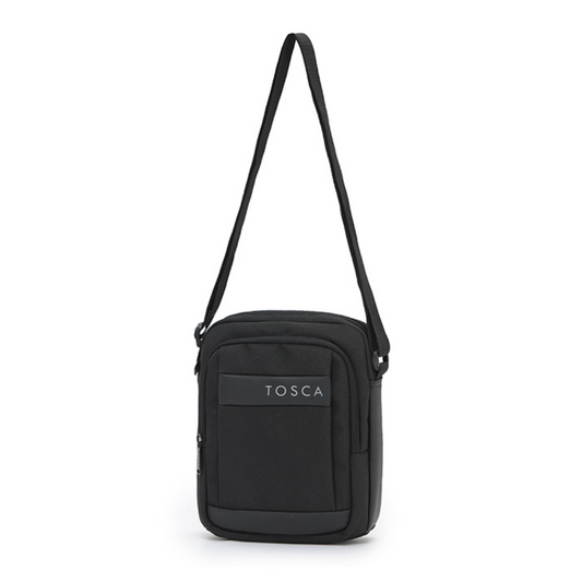 Stewarts Menswear Mullumbimby Tosca Cross shoulder bag. This Men's Cross Shoulder Bag is the perfect man-bag for every occasion. This Cross-Body Bag includes one large main compartment with another smaller zippered compartment on front: perfect for your phone, wallet, keys and a water bottle plus it comes with an adjustable strap. Colour is black. 
