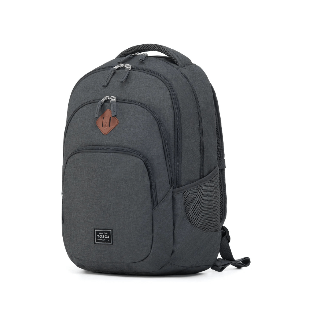 Front View of Charcoal coloured Tosca Urban backpack available from stewart's Menswear Mullumbimby.