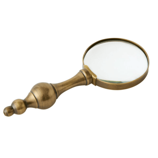 Handmade Pocket Magnifier in brass and glass with classic styling, available at Stewart's Menswear Mullumbimby.
