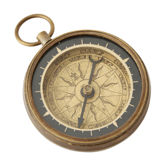 North Compass in brass with vintage nautical styling, available at Stewart's Menswear Mullumbimby.