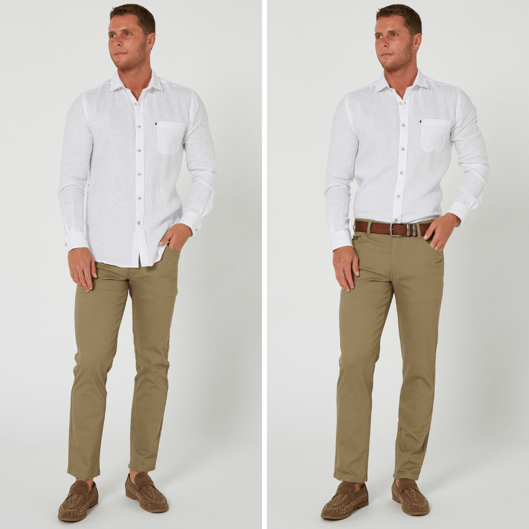 Men's Pilbara Collection by Ritemate Workwear Classic Fit Long Sleeve Linen Shirt in white with Windmill embroidery detail, available at Stewart's Menswear Mullumbimby.
