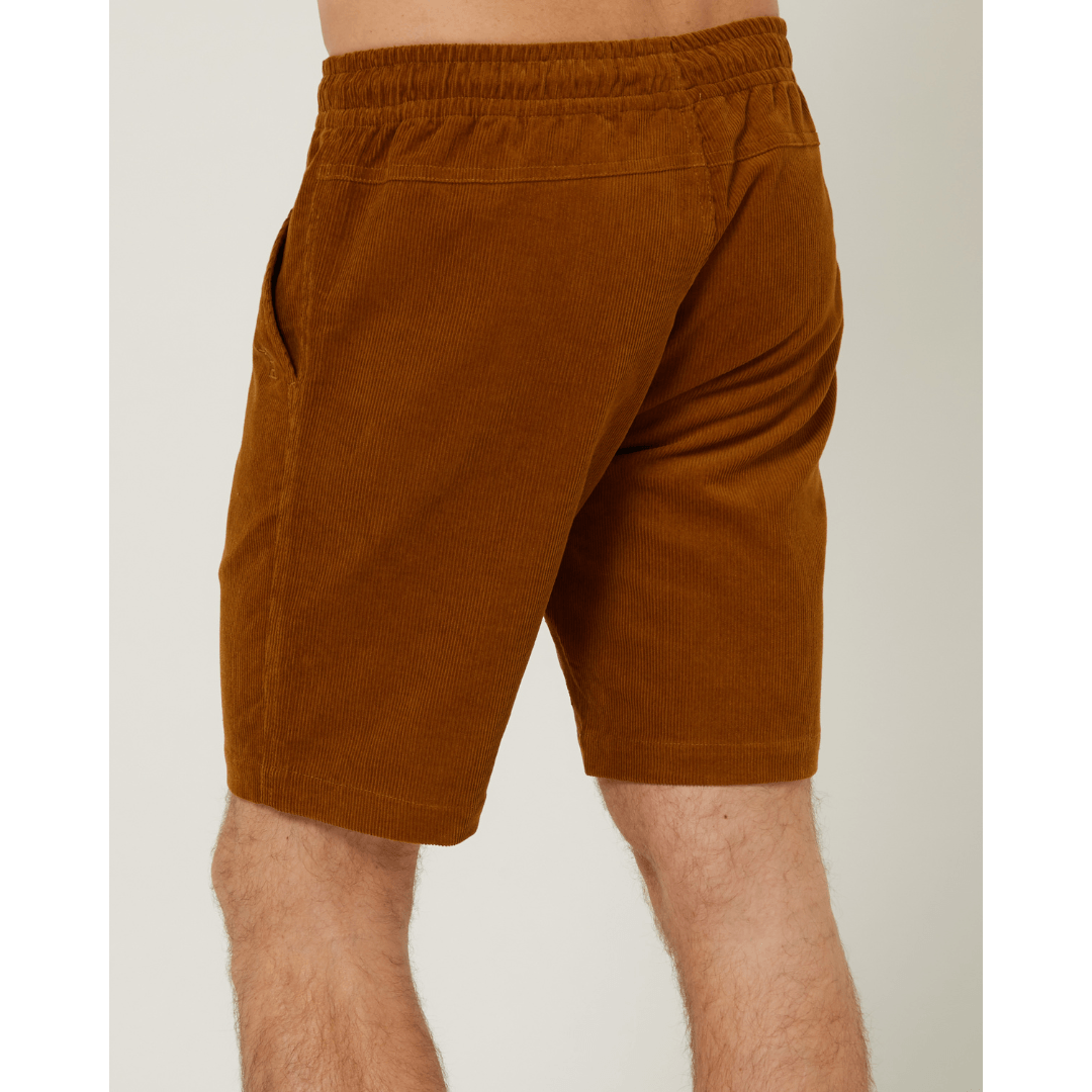 Back view of men's Pilbara Collection by Ritemate Workwear Corduroy Shorts in maple with Windmill embroidery detail, available at Stewart's Menswear Mullumbimby.