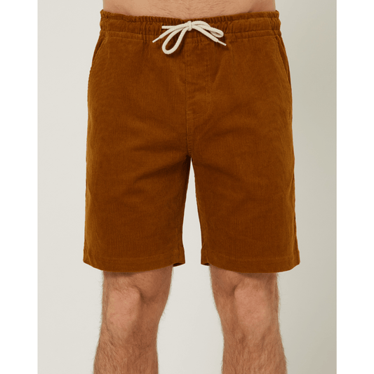 Front view of men's Pilbara Collection by Ritemate Workwear Corduroy Shorts in maple with Windmill embroidery detail, available at Stewart's Menswear Mullumbimby.