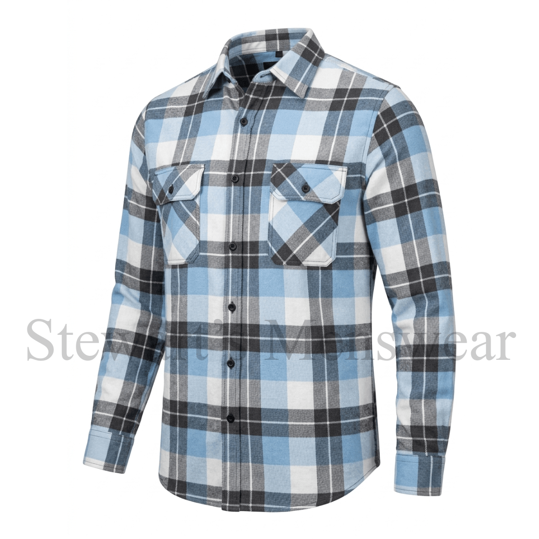 Pilbara collection ladies flannelette shirt in cerulean/grey/white available at Stewart's Menswear in Mullumbimby