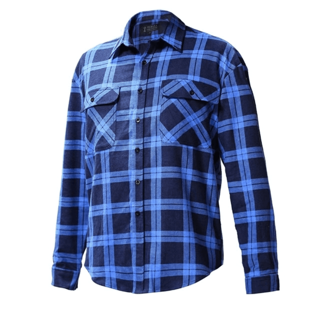 Pilbara collection men's flannelette shirt in navy/royal plaid available from stewart's Menswear, Mullumbimby.