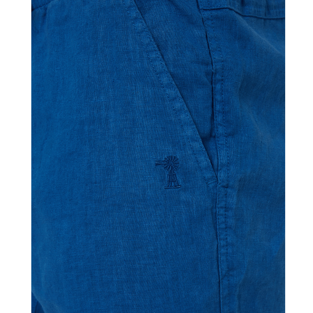 Men's Pilbara Collection by Ritemate Workwear Modern Fit Linen Shorts in Deep Blue with tone on tone Windmill embroidery, available at Stewart's Menswear Mullumbimby.