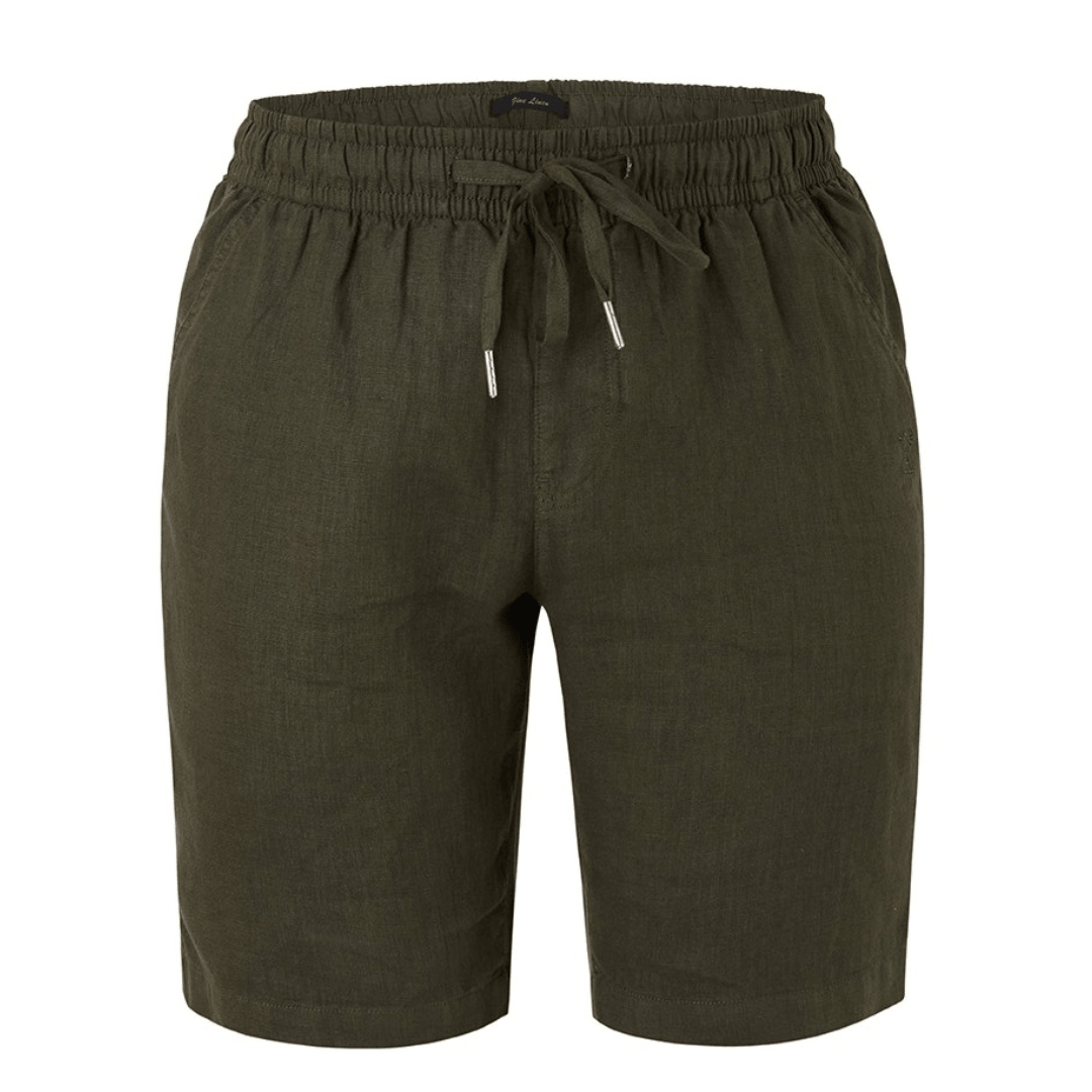 Men's Pilbara Collection by Ritemate Workwear Modern Fit Linen Shorts in Olive with tone on tone Windmill embroidery, available at Stewart's Menswear Mullumbimby.