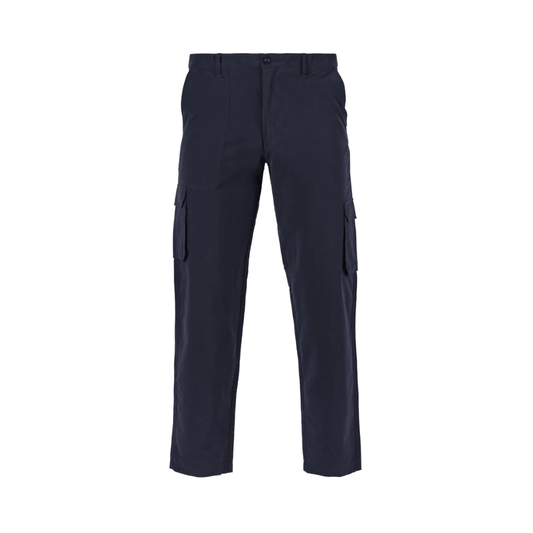 Front view of Pilgrim Lightweight Cargo Pant in navy with cargo pockets and zipped back pockets, available at Stewart's Menswear Mullumbimby.