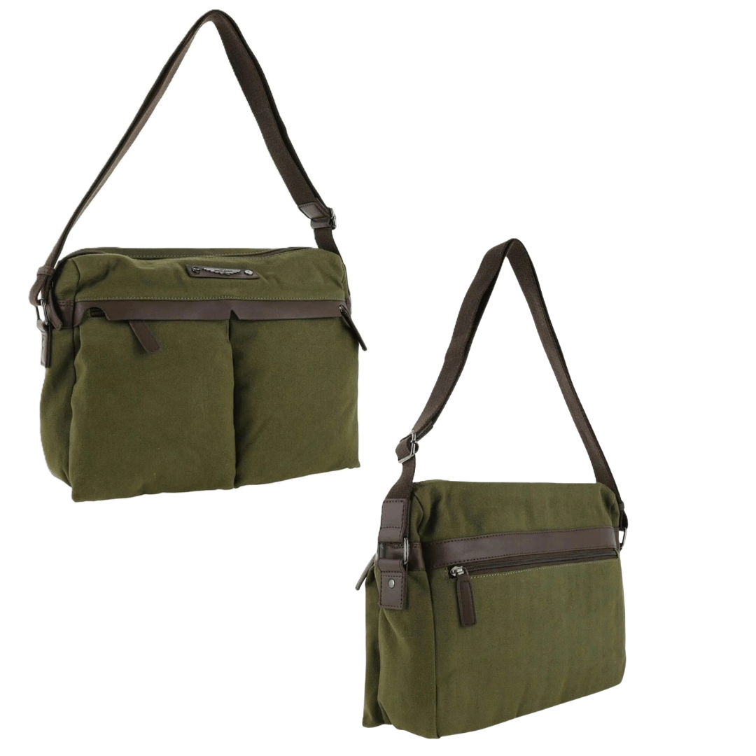 Olive Police canvas messenger bag available at Stewart's Menswear, Mullumbimby