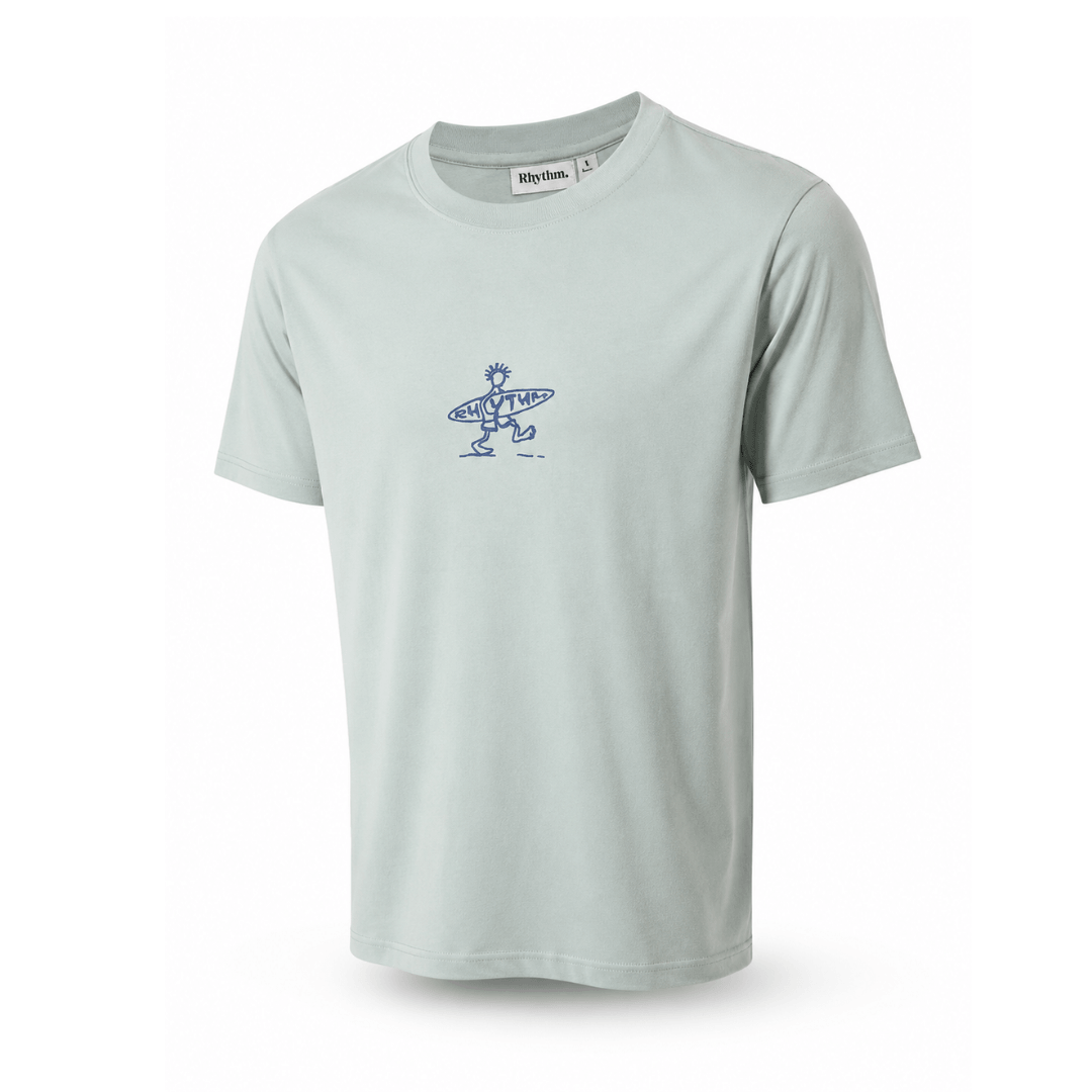 Rhythm Drifter Tee in Mint with original screen print artwork, relaxed fit, vintage washed finish available from Stewart's Menswear in Mullumbimby