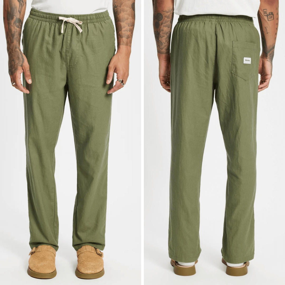 Front and Back View of Rhythm Linen Jam pant available from Stewart's Menswear in Mullumbimby.