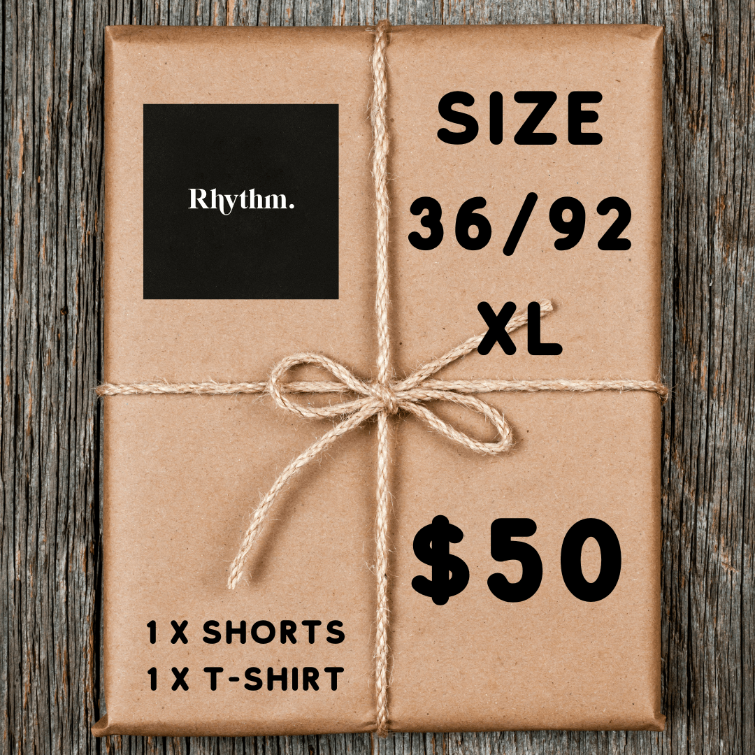 Rhythm shorts and tee Lucky Dip bundle in shorts size 36 and tee size XL, BUNDLED and available at Stewart's Menswear Mullumbimby.