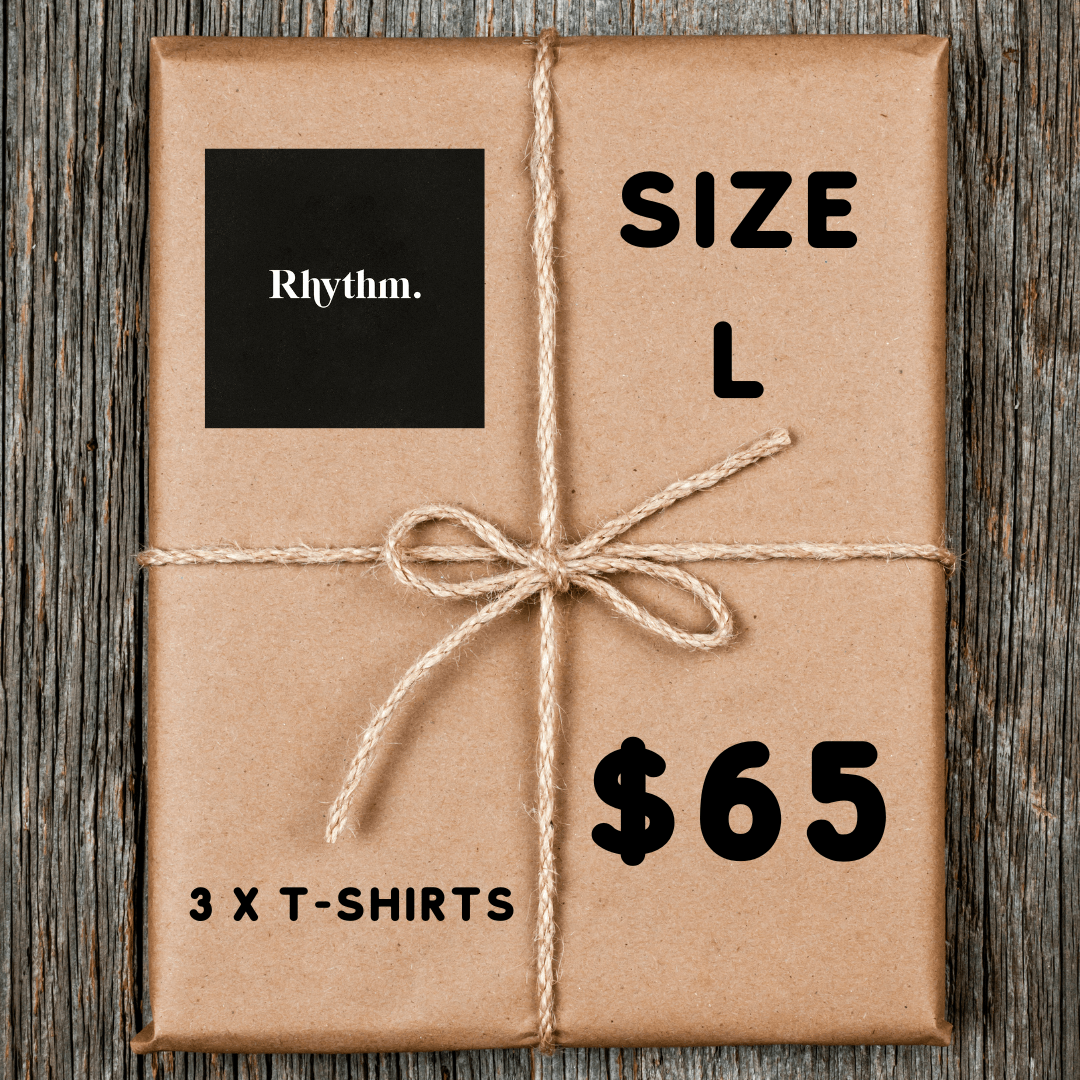 Rhythm T-shirt Lucky Dip bundle of three tees in size Large, packed and available at Stewart's Menswear Mullumbimby.