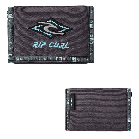 Rip Curl Archive Cord Surf Wallet Black/Blue with ID window and card slots, available at Stewart’s Menswear Mullumbimby.
