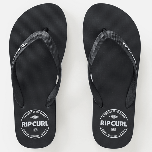 Rip Curl Classic Surf Bloom Thongs in classic three-point design, made with BLOOM™ algae-blended foam, available at Stewart's Menswear Mullumbimby. Colour is black with RipCurl branding