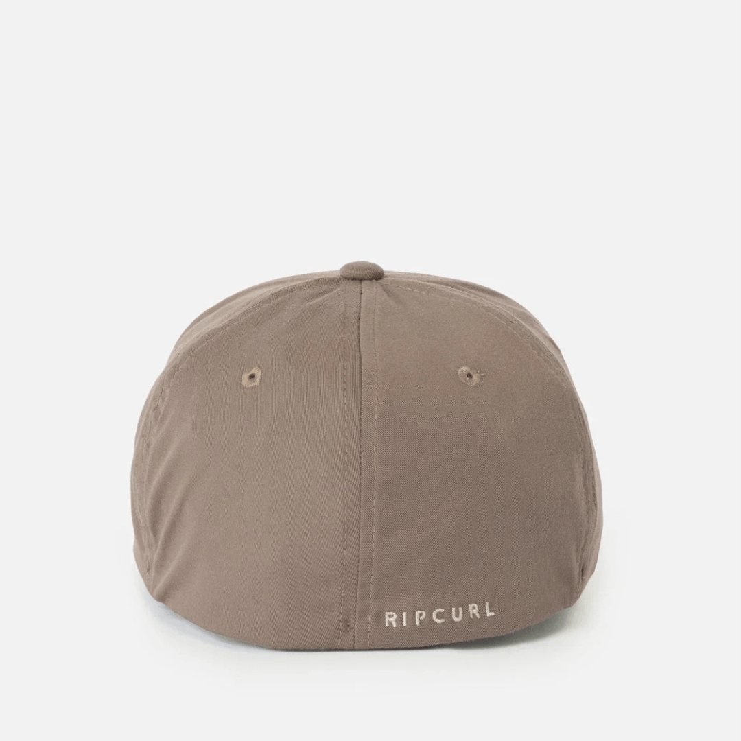Stewarts Menswear, Mullumbimby. Product photo of back of Rip Curl Tepan 2.0 Flexfit Cap. Cap Colour is walnut and tan coloured embroidered Rip Curl logo on front. Flexfit Cap - One size fits most.