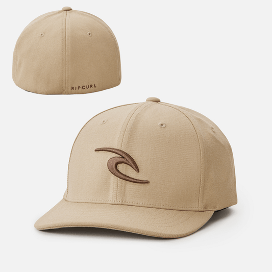 Stewarts Menswear Rip Curl Tepan Flexfit Cap. Colour is Sand with embroidered brown logo. 