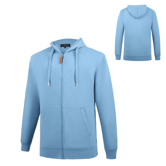 Stewarts Menswear Ritemate Men's classic zip through fleece hoodie. Colour is Bluestone. Made from a blend of 80% cotton and 20% polyester fleece, these hoodies provide both warmth and durability, weighing in at a comfortable 310gsm. The hoodie features the Pilbara "Windmill" embroidery and a ribbed cuff