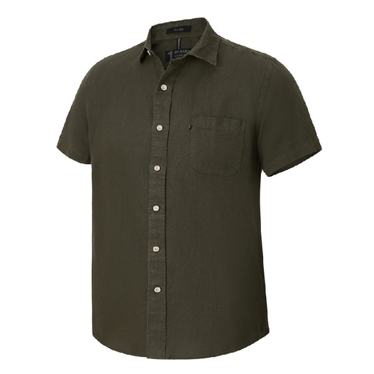 Stewarts Menswear Ritemate Workwear Pilbara Men's Linen Shirt Short SLeeve. Colour is Olive.