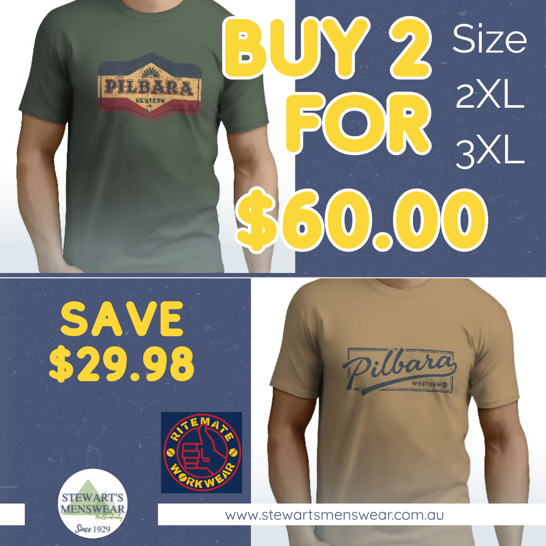 Pilbara Western T-Shirts - 2 for $60 (Save $29.98)