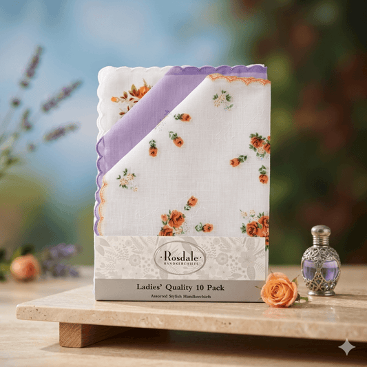 Rosdale Ladies Handkerchief - 10 pack - Scalloped edge