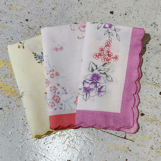 Rosdale floral hankies with scalloped edges available from Stewart's Menswear, Mullumbimby