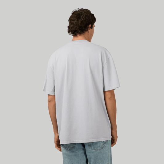 Back View of Silent Theory Acid Essential Fit Tee in purple acid wash, a relaxed fit 250gsm cotton men’s t-shirt available at Stewart’s Menswear Mullumbimby.