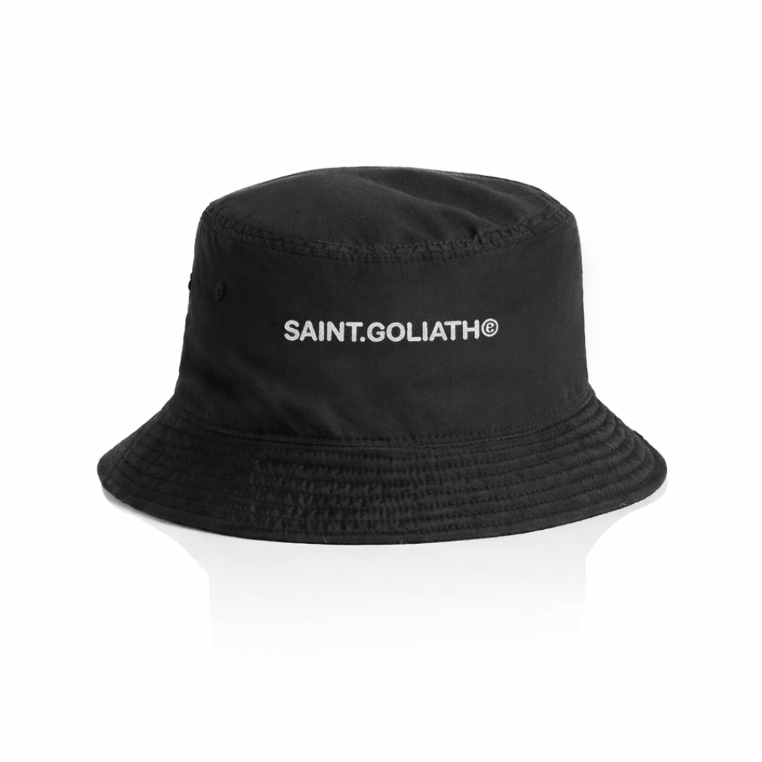 St Goliath Boys Suns Out Bucket Hat in black with logo print, available at Stewart's Menswear Mullumbimby.