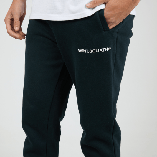 Close up photo of St Goliath ID Trackpant in Navy available at Stewart's Menswear in Mullumbimby.