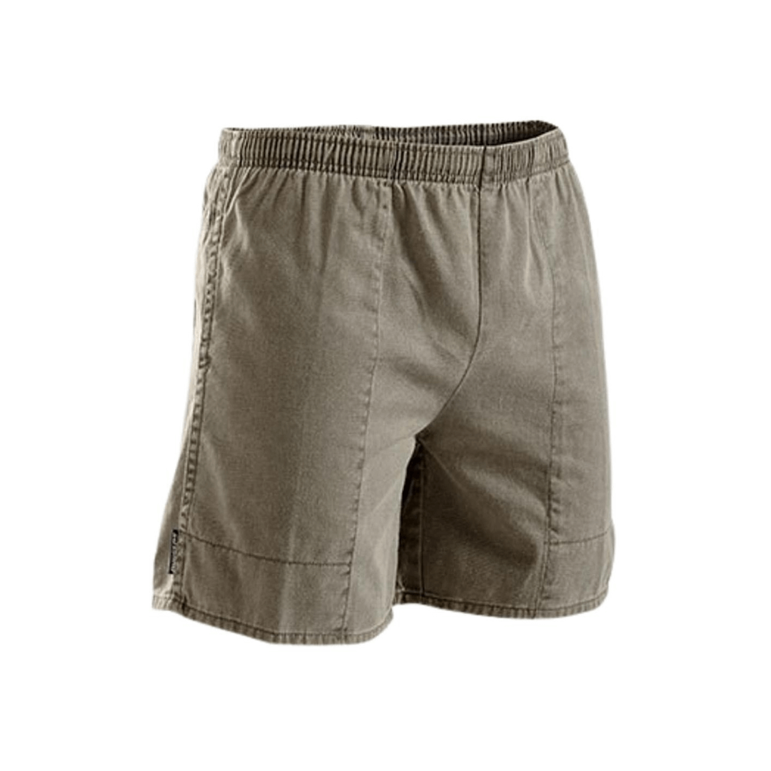 Khaki coloured Stubbies pigment dyed ruggers shorts available from Stewart's Menswear in Mullumbimby