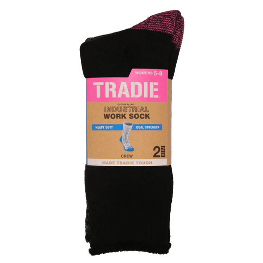Tradie Lady 2 Pack Cotton Blend Work Sock available at Stewart’s Menswear Mullumbimby. Thick cushioned women’s work socks with arch support.