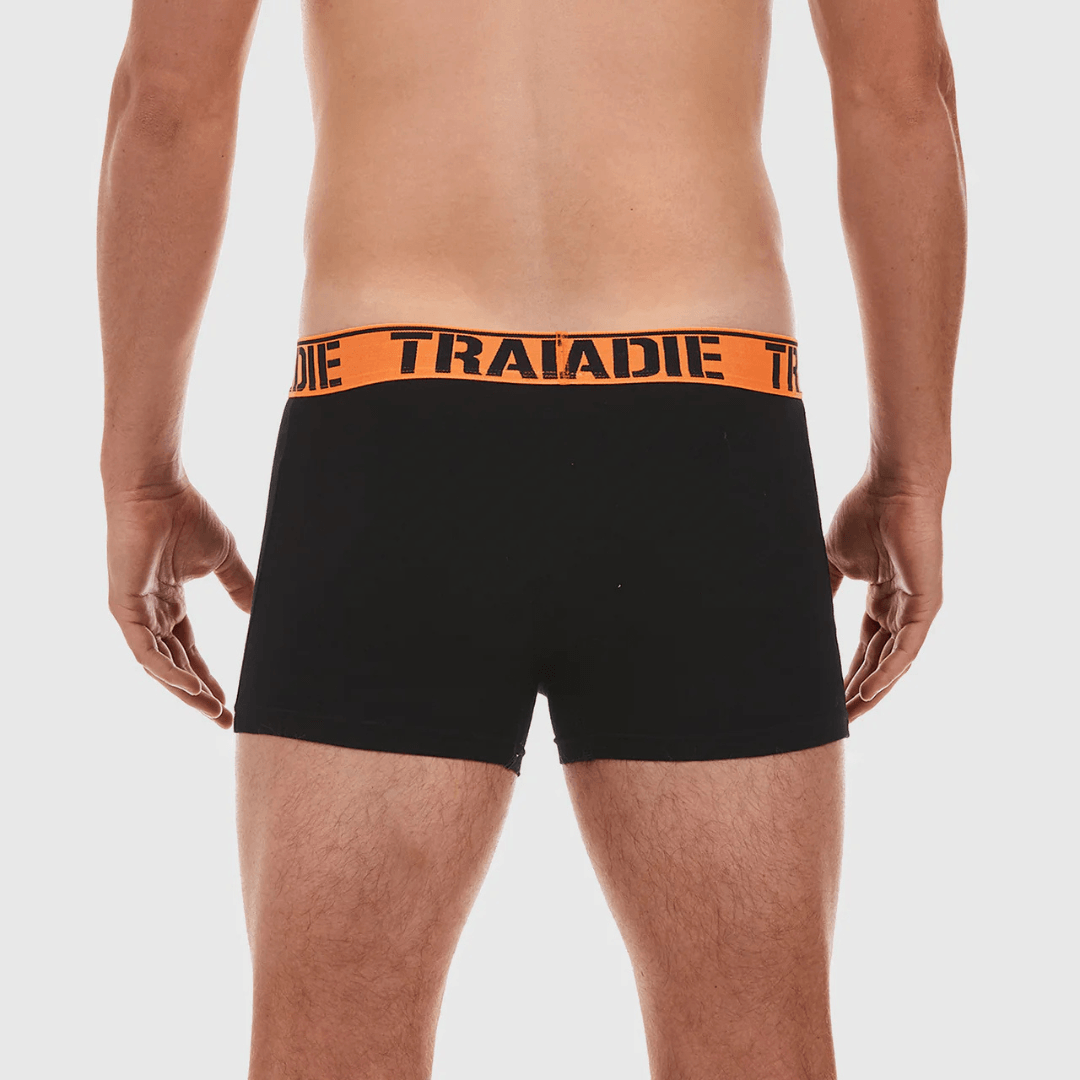 Back view Tradie 3 Pack Fitted Trunks available at Stewart’s Menswear Mullumbimby. Men’s cotton stretch trunk underwear with fully lined pouch and everyday fit.