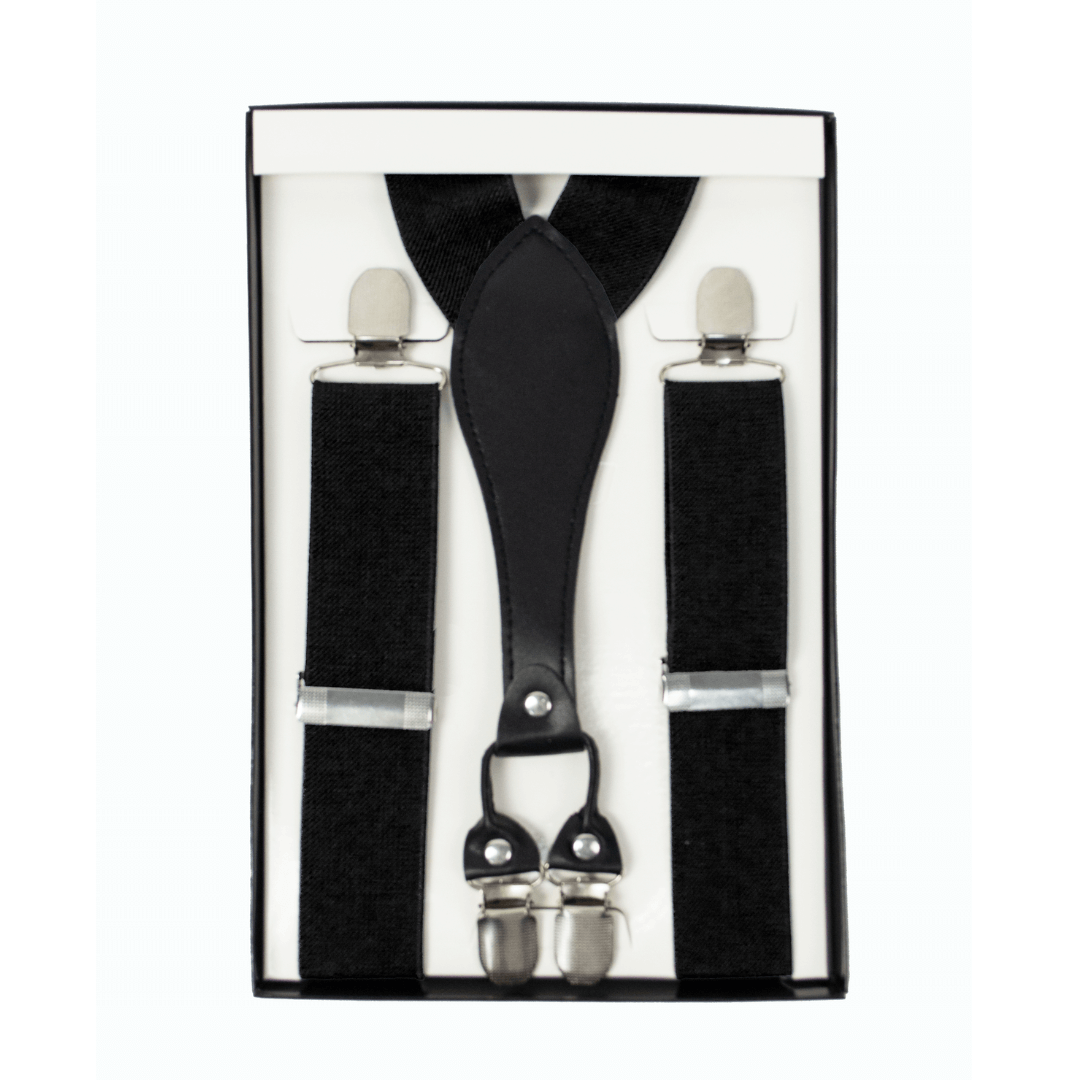 Stewarts Menswear, Mullumbimby. Varce Men's Braces. Polyester elastic braces with PU Y-shaped back, metal clips. Colour is black.
